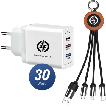 AV Fast Charger 1x USB C, 2x USB A met 3 in 1 oplaadkabel